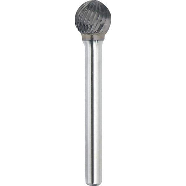 Made in USA - 3/4" Cut Diam, 3/8" Shank Diam, Ball Head Single Cut Burr - Carbide, 11/16" LOC, 2-1/2" OAL - USA Tool & Supply