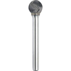 Made in USA - 1" Cut Diam, 3/8" Shank Diam, Ball Head Single Cut Burr - Carbide, 15/16" LOC, 2-3/4" OAL - USA Tool & Supply