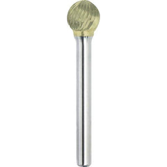 Made in USA - 3/4" Cut Diam, 3/8" Shank Diam, Ball Head Single Cut Burr - Carbide, 11/16" LOC, 2-1/2" OAL - USA Tool & Supply