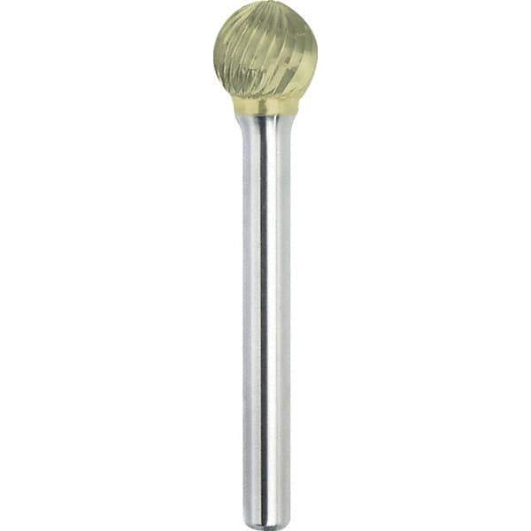 Made in USA - 3/16" Cut Diam, 1/4" Shank Diam, Ball Head Single Cut Burr - Carbide, 1/8" LOC, 2" OAL - USA Tool & Supply