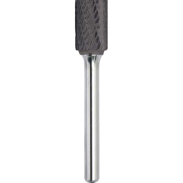 Made in USA - 1" Cut Diam, 1/4" Shank Diam, Cylinder Head Double Cut Burr - Carbide, 1" LOC, 2-3/4" OAL - USA Tool & Supply