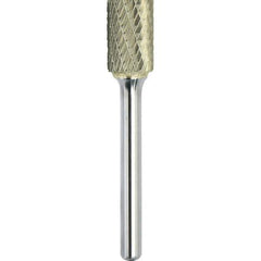 Made in USA - 3/8" Cut Diam, 1/4" Shank Diam, Cylinder Head Double Cut Burr - Carbide, 3/4" LOC, 2-1/2" OAL - USA Tool & Supply