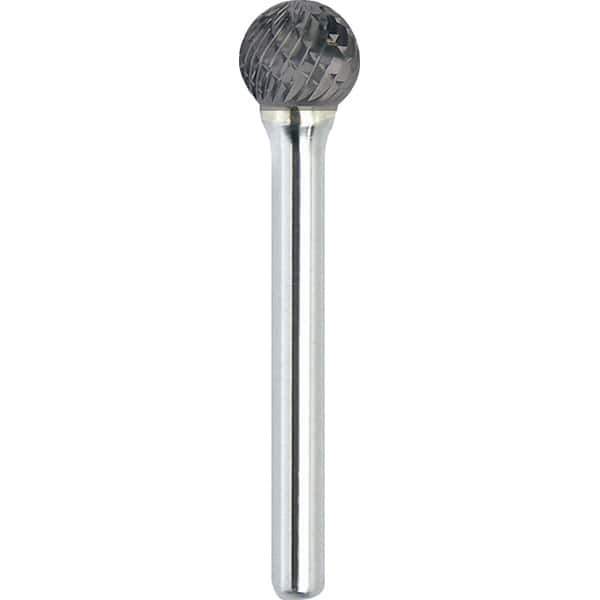 Made in USA - 1" Cut Diam, 1/4" Shank Diam, Ball Head Double Cut Burr - Carbide, 15/16" LOC, 2-3/4" OAL - USA Tool & Supply