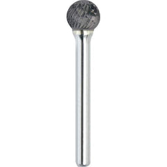 Made in USA - 5/16" Cut Diam, 1/4" Shank Diam, Ball Head Double Cut Burr - Carbide, 1/4" LOC, 2-1/16" OAL - USA Tool & Supply