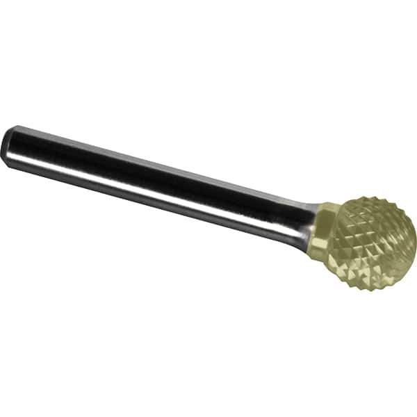 Made in USA - 1" Cut Diam, 3/8" Shank Diam, Ball Head Diamond Cut Burr - Carbide, 15/16" LOC, 2-3/4" OAL - USA Tool & Supply