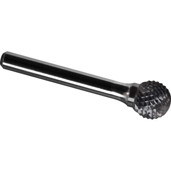 Made in USA - 3/4" Cut Diam, 3/8" Shank Diam, Ball Head Diamond Cut Burr - Carbide, 11/16" LOC, 2-1/2" OAL - USA Tool & Supply