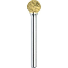 Made in USA - 3/4" Cut Diam, 1/4" Shank Diam, Ball Head Double Cut Burr - Carbide, 11/16" LOC, 2-1/2" OAL - USA Tool & Supply