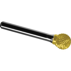 Made in USA - 3/4" Cut Diam, 1/4" Shank Diam, Ball Head Diamond Cut Burr - Carbide, 11/16" LOC, 2-1/2" OAL - USA Tool & Supply