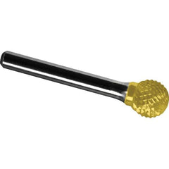 Made in USA - 19mm Cut Diam, 0.2362" Shank Diam, Ball Head Diamond Cut Burr - Carbide, 16mm LOC, 61mm OAL - USA Tool & Supply
