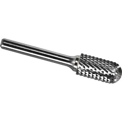 Made in USA - 19mm Cut Diam, 0.2362" Shank Diam, Cylinder with Radius Head Diamond Cut Burr - Carbide, 25mm LOC, 70mm OAL - USA Tool & Supply
