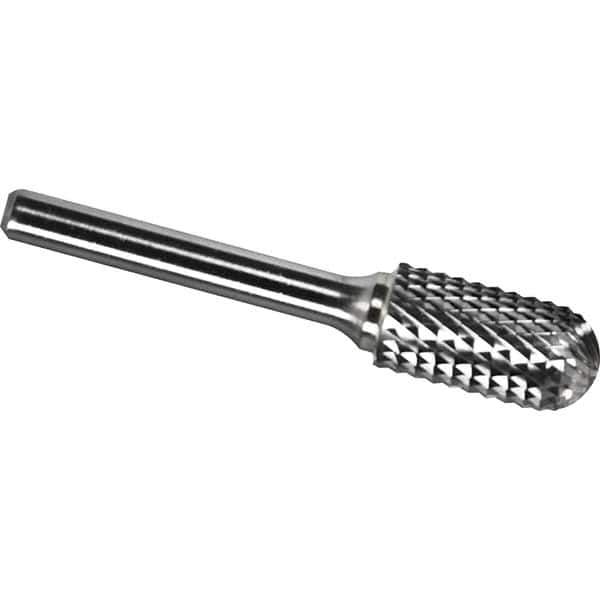 Made in USA - 3/4" Cut Diam, 1/4" Shank Diam, Cylinder with Radius Head Diamond Cut Burr - Carbide, 1" LOC, 2-3/4" OAL - USA Tool & Supply