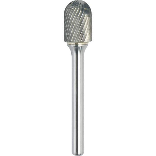 Made in USA - 3/16" Cut Diam, 3/16" Shank Diam, Cylinder with Radius Head Single Cut Burr - Carbide, 5/8" LOC, 2" OAL - USA Tool & Supply