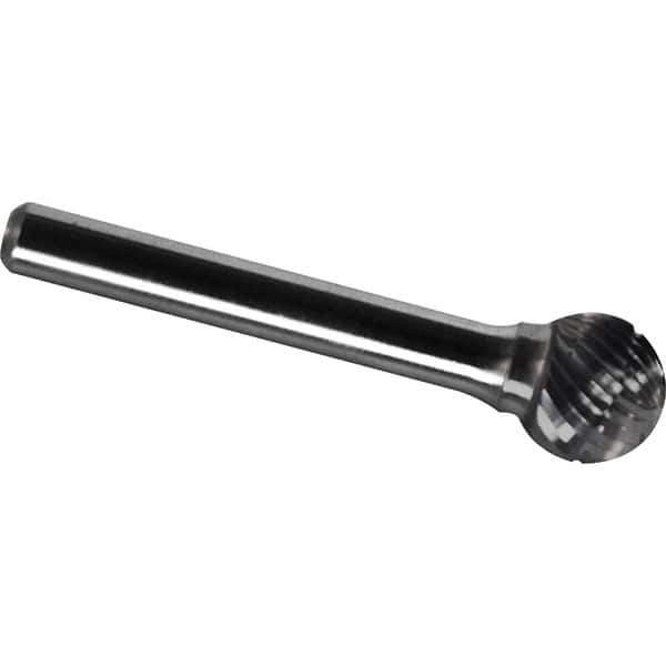 Made in USA - 1" Cut Diam, 0.2362" Shank Diam, Ball Head Chipbreaker Cut Burr - Carbide, 21mm LOC, 68mm OAL - USA Tool & Supply
