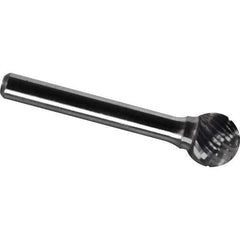 Made in USA - 5/8" Cut Diam, 1/4" Shank Diam, Ball Head Chipbreaker Cut Burr - Carbide, 9/16" LOC, 2-3/8" OAL - USA Tool & Supply
