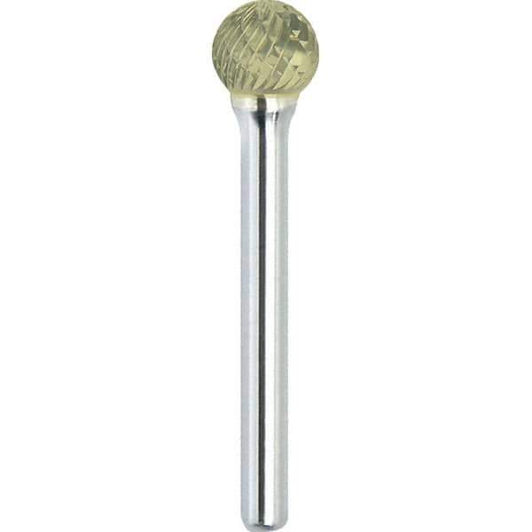Made in USA - 1/2" Cut Diam, 1/4" Shank Diam, Ball Head Double Cut Burr - Carbide, 7/16" LOC, 2-1/4" OAL - USA Tool & Supply
