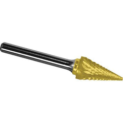 Made in USA - 6mm Cut Diam, 0.2362" Shank Diam, Cone Head Diamond Cut Burr - Carbide, 25mm LOC, 50mm OAL - USA Tool & Supply
