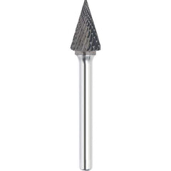 Made in USA - 1/4" Cut Diam, 1/4" Shank Diam, Cone Head Double Cut Burr - Carbide, 3/4" LOC, 2" OAL - USA Tool & Supply