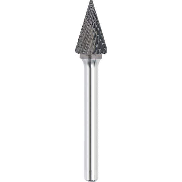 Made in USA - 5/8" Cut Diam, 1/4" Shank Diam, Cone Head Double Cut Burr - Carbide, 1" LOC, 2-3/4" OAL - USA Tool & Supply