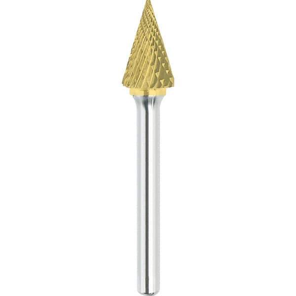 Made in USA - 1/4" Cut Diam, 1/4" Shank Diam, Cone Head Double Cut Burr - Carbide, 1-1/4" LOC, 2" OAL - USA Tool & Supply