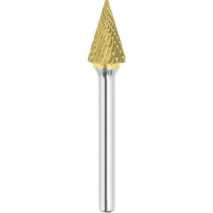 Made in USA - 16mm Cut Diam, 0.2362" Shank Diam, Cone Head Double Cut Burr - Carbide, 25mm LOC, 73mm OAL - USA Tool & Supply