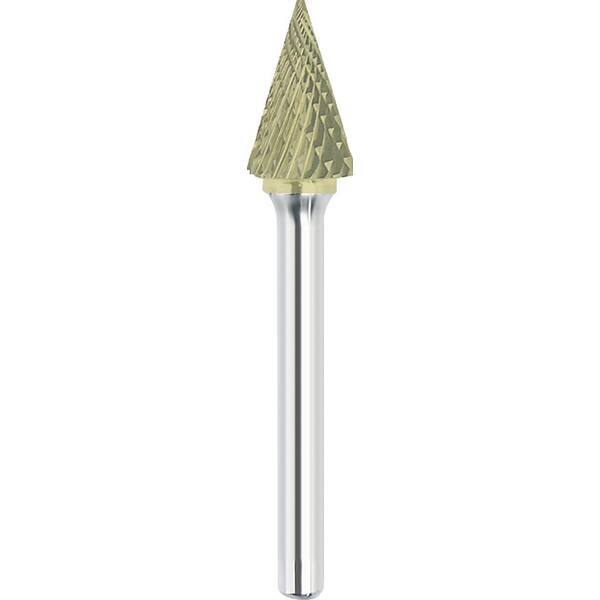 Made in USA - 1/2" Cut Diam, 0.2362" Shank Diam, Cone Head Double Cut Burr - Carbide, 22mm LOC, 67mm OAL - USA Tool & Supply