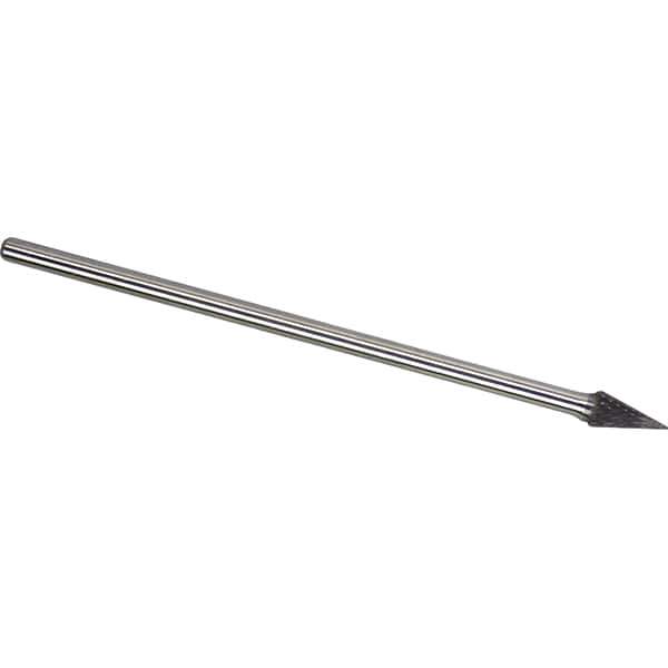 Made in USA - 1/4" Cut Diam, 1/4" Shank Diam, Cone Head Double Cut Burr - Carbide, 1/2" LOC, 6" OAL - USA Tool & Supply