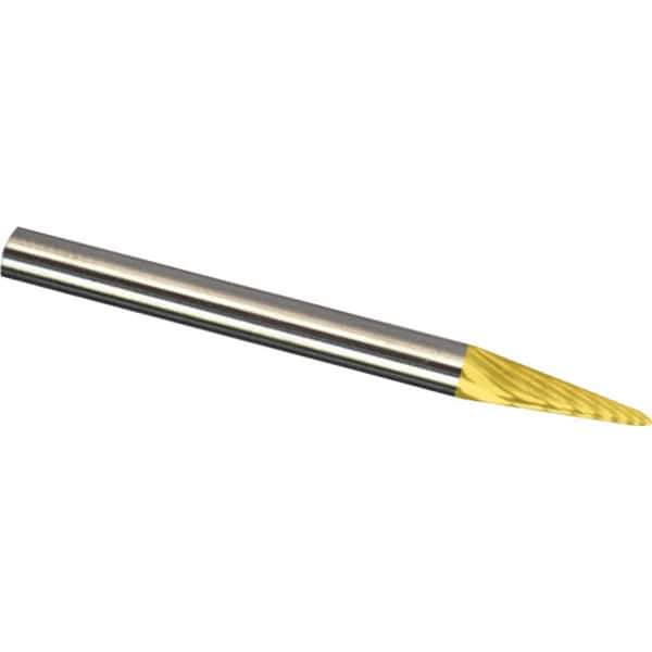 Made in USA - 3mm Cut Diam, 0.1181" Shank Diam, Cone Head Aluma Cut Burr - Carbide, 11mm LOC, 38mm OAL - USA Tool & Supply