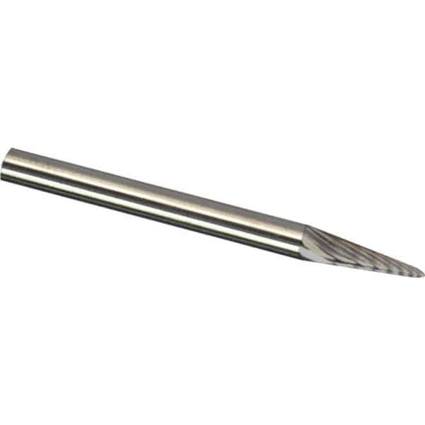 Made in USA - 6mm Cut Diam, 0.2362" Shank Diam, Cone Head Diamond Cut Burr - Carbide, 12.7mm LOC, 50mm OAL - USA Tool & Supply