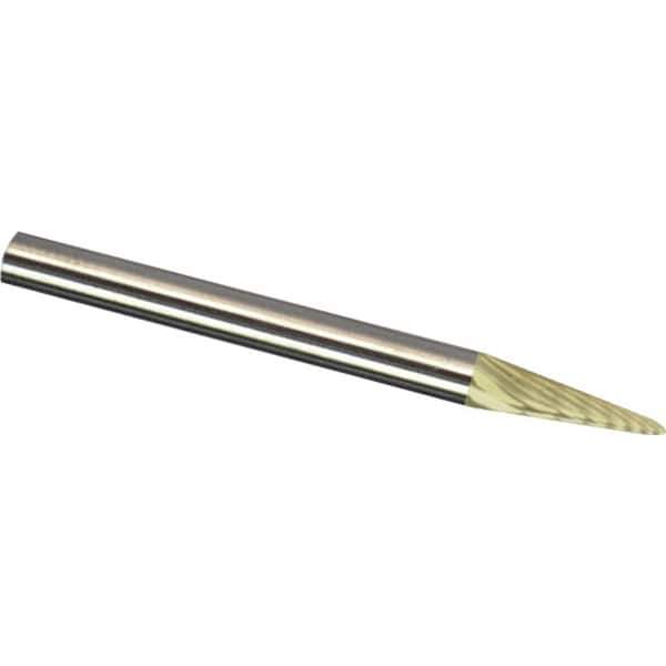 Made in USA - 1/8" Cut Diam, 1/8" Shank Diam, Cone Head Double Cut Burr - Carbide, 7/16" LOC, 1-1/2" OAL - USA Tool & Supply