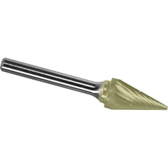 Made in USA - 1/4" Cut Diam, 1/4" Shank Diam, Cone Head Chipbreaker Cut Burr - Carbide, 1-1/4" LOC, 2" OAL - USA Tool & Supply