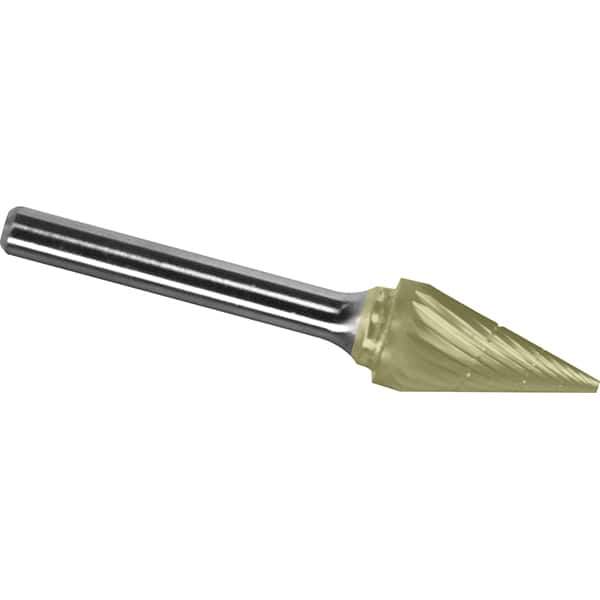 Made in USA - 1/4" Cut Diam, 1/4" Shank Diam, Cone Head Chipbreaker Cut Burr - Carbide, 1" LOC, 2" OAL - USA Tool & Supply