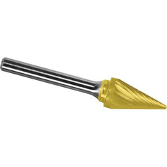 Made in USA - 1/4" Cut Diam, 1/4" Shank Diam, Cone Head Chipbreaker Cut Burr - Carbide, 1" LOC, 2" OAL - USA Tool & Supply