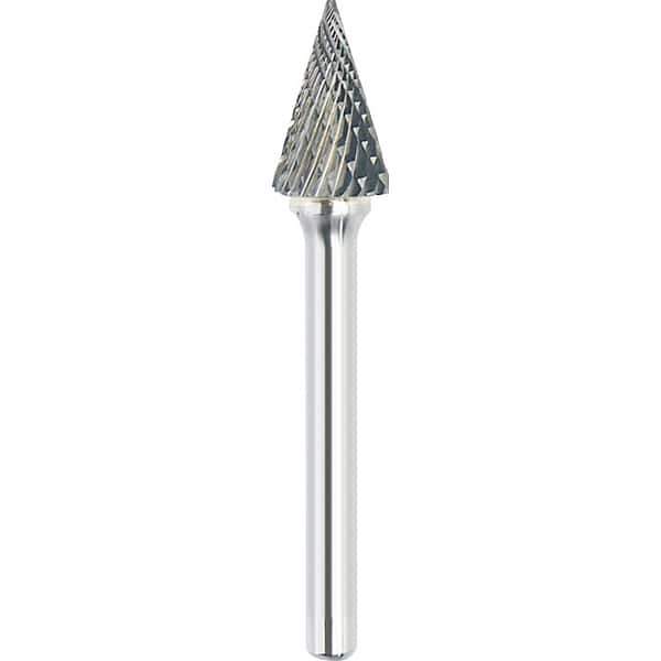 Made in USA - 5/8" Cut Diam, 1/4" Shank Diam, Cone Head Double Cut Burr - Carbide, 1" LOC, 2-3/4" OAL - USA Tool & Supply