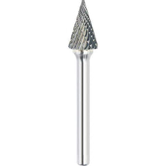 Made in USA - 6.3mm Cut Diam, 0.1181" Shank Diam, Cone Head Double Cut Burr - Carbide, 12.7mm LOC, 54mm OAL - USA Tool & Supply