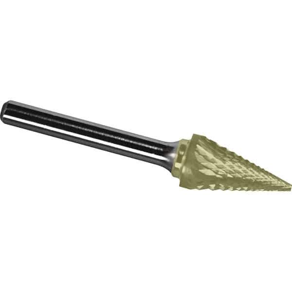 Made in USA - 6mm Cut Diam, 0.2362" Shank Diam, Cone Head Diamond Cut Burr - Carbide, 25mm LOC, 50mm OAL - USA Tool & Supply