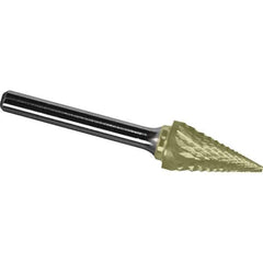 Made in USA - 16mm Cut Diam, 0.2362" Shank Diam, Cone Head Diamond Cut Burr - Carbide, 25mm LOC, 73mm OAL - USA Tool & Supply