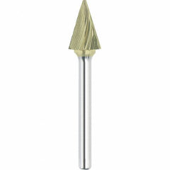 Made in USA - 1/2" Cut Diam, 1/4" Shank Diam, Cone Head Single Cut Burr - Carbide, 7/8" LOC, 2-5/8" OAL - USA Tool & Supply
