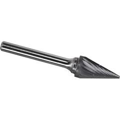 Made in USA - 5/8" Cut Diam, 1/4" Shank Diam, Cone Head Chipbreaker Cut Burr - Carbide, 1" LOC, 2-3/4" OAL - USA Tool & Supply