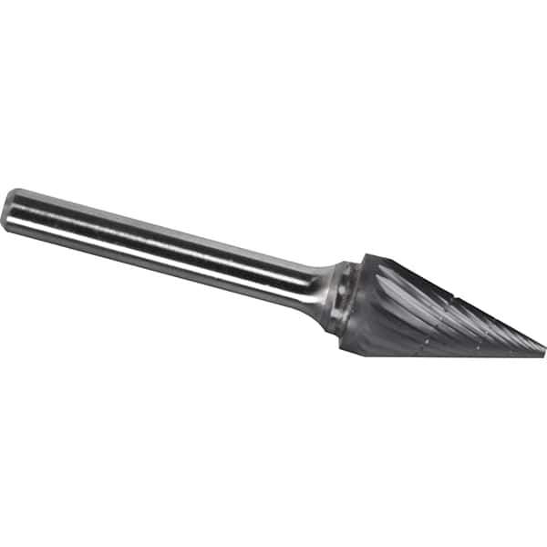 Made in USA - 3/8" Cut Diam, 1/4" Shank Diam, Cone Head Chipbreaker Cut Burr - Carbide, 1" LOC, 2-3/4" OAL - USA Tool & Supply