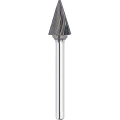Made in USA - 16mm Cut Diam, 0.2362" Shank Diam, Cone Head Single Cut Burr - Carbide, 25mm LOC, 73mm OAL - USA Tool & Supply
