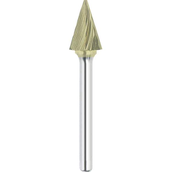 Made in USA - 5/8" Cut Diam, 1/4" Shank Diam, Cone Head Single Cut Burr - Carbide, 1" LOC, 2-3/4" OAL - USA Tool & Supply