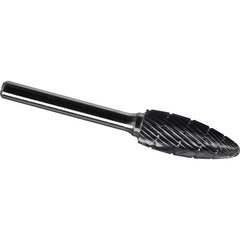 Made in USA - 1" Cut Diam, 0.2362" Shank Diam, Cylinder with End Cut Head Diamond Cut Burr - Carbide, 25mm LOC, 70mm OAL - USA Tool & Supply