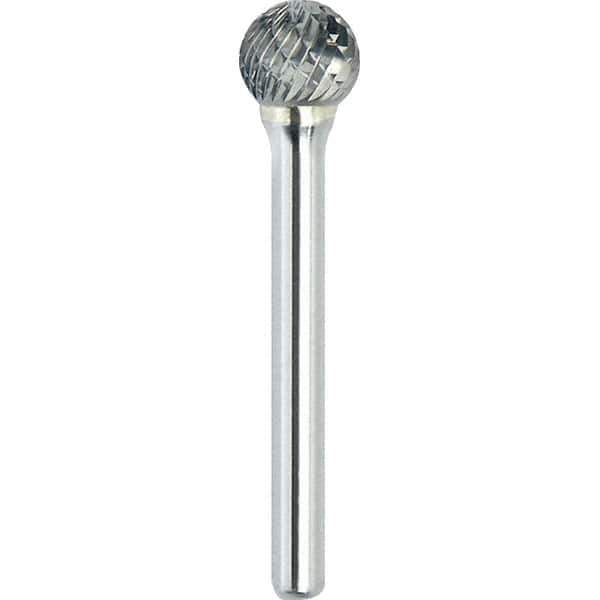 Made in USA - 1/2" Cut Diam, 0.2362" Shank Diam, Ball Head Double Cut Burr - Carbide, 11mm LOC, 56mm OAL - USA Tool & Supply