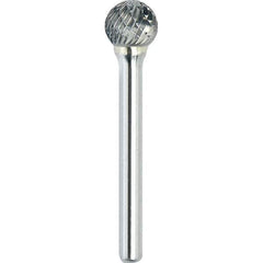 Made in USA - 11mm Cut Diam, 0.2362" Shank Diam, Ball Head Double Cut Burr - Carbide, 9.5mm LOC, 54.5mm OAL - USA Tool & Supply