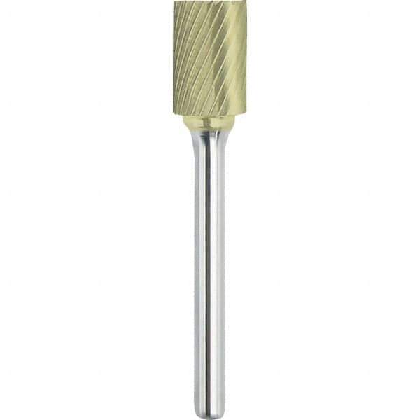 Made in USA - 7/16" Cut Diam, 1/4" Shank Diam, Cylinder with End Cut Head Single Cut Burr - Carbide, 1" LOC, 2-3/4" OAL - USA Tool & Supply