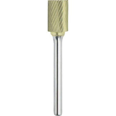 Made in USA - 3/4" Cut Diam, 3/8" Shank Diam, Cylinder Head Single Cut Burr - Carbide, 1" LOC, 2-3/4" OAL - USA Tool & Supply