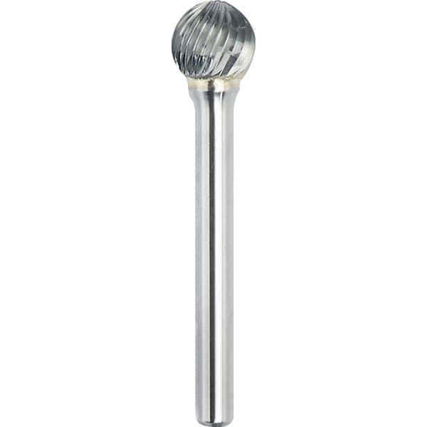 Made in USA - 1/4" Cut Diam, 1/8" Shank Diam, Ball Head Single Cut Burr - Carbide, 7/32" LOC, 1-3/4" OAL - USA Tool & Supply