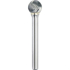 Made in USA - 1" Cut Diam, 0.2362" Shank Diam, Ball Head Single Cut Burr - Carbide, 21mm LOC, 68mm OAL - USA Tool & Supply