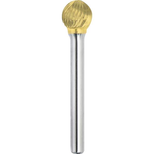 Made in USA - 1" Cut Diam, 3/8" Shank Diam, Ball Head Single Cut Burr - Carbide, 15/16" LOC, 2-3/4" OAL - USA Tool & Supply