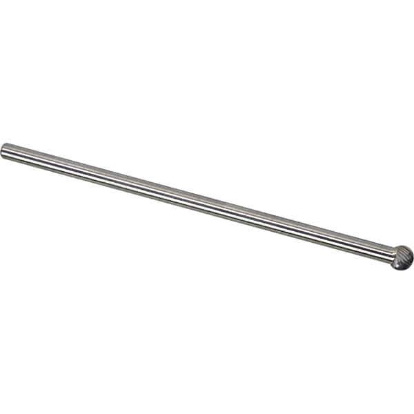 Made in USA - 1/4" Cut Diam, 1/4" Shank Diam, Ball Head Single Cut Burr - Carbide, 7/32" LOC, 6" OAL - USA Tool & Supply